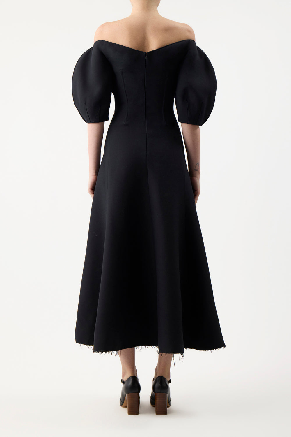 Buisier Dress in Black Wool Silk Cady