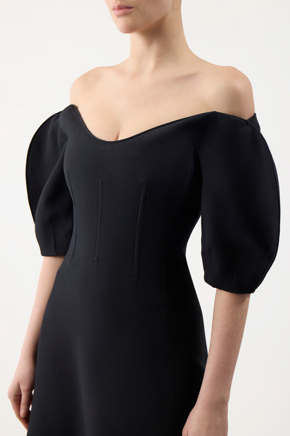 Buisier Dress in Black Wool Silk Cady