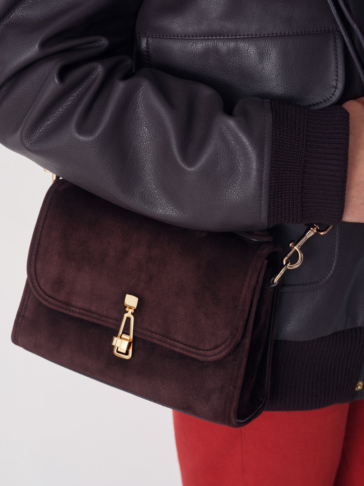 Small Leonora Flap Bag in Dark Brown Cashmere Suede