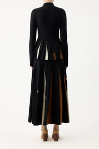 Octavia Pleated Knit Top in Black Multi Merino Wool