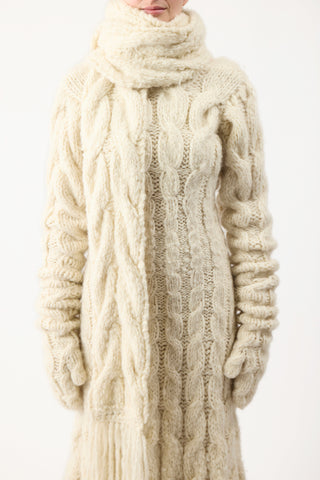Serena Knit Scarf in Ivory Welfat Cashmere