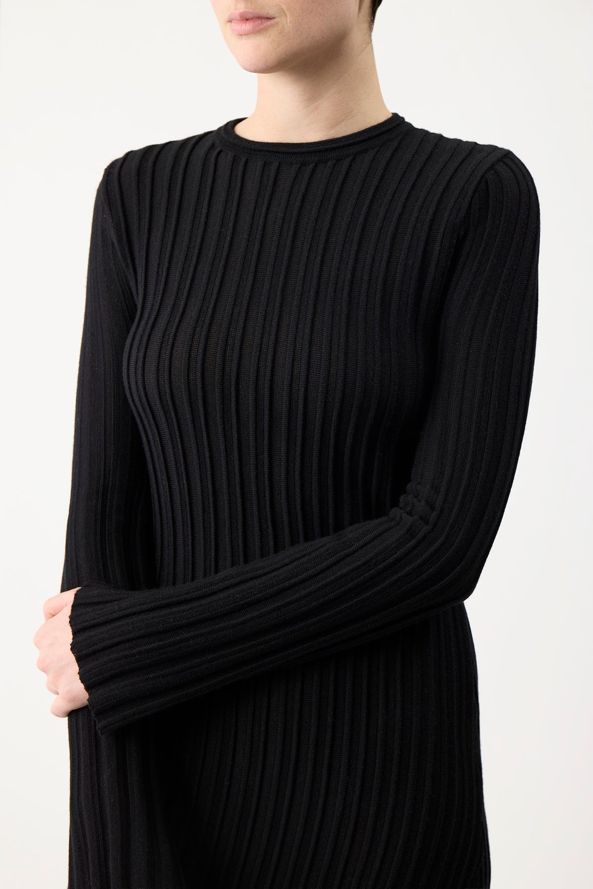 Fiona Dress in Black Colorblock Silk Cashmere