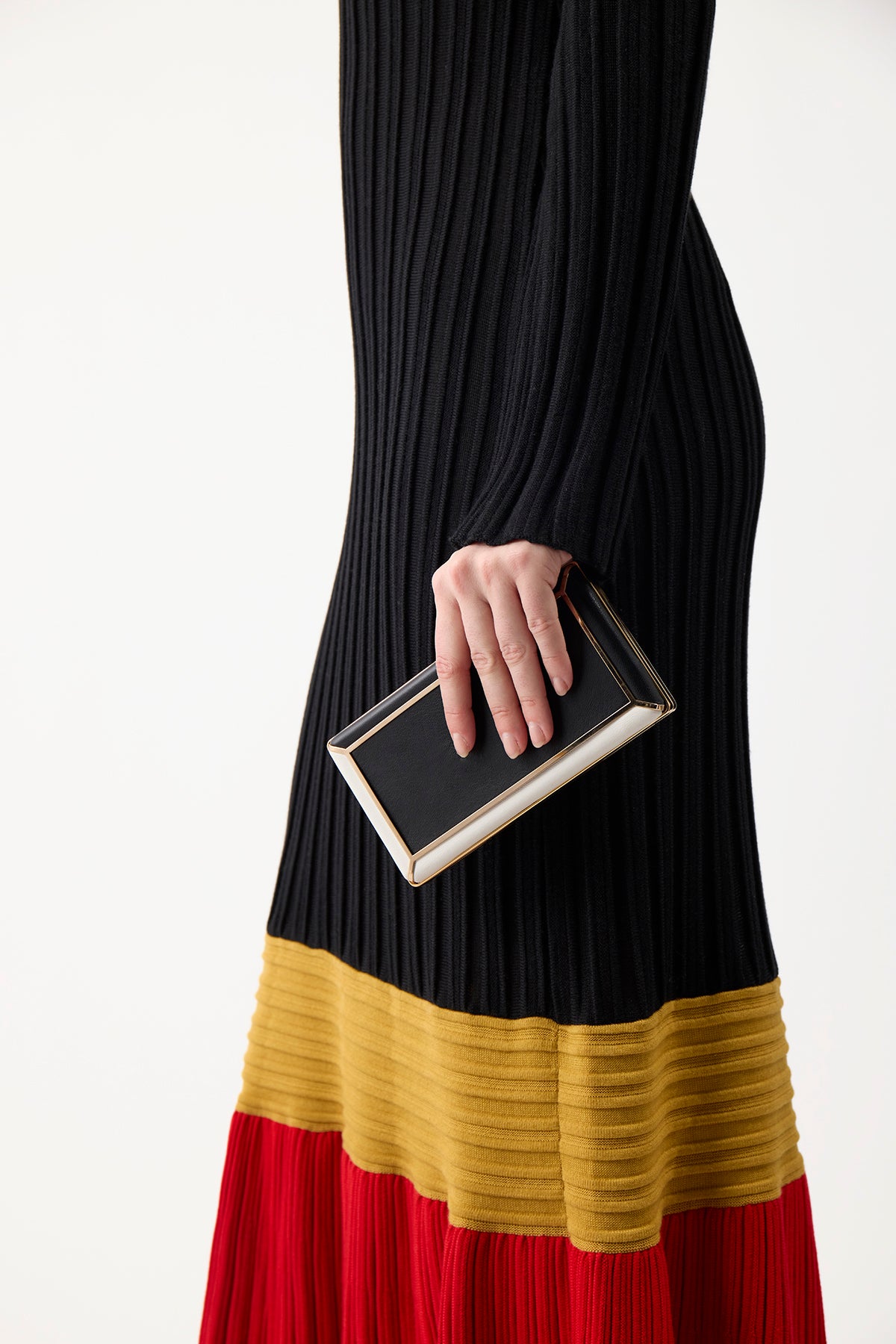 Fiona Dress in Black Colorblock Silk Cashmere