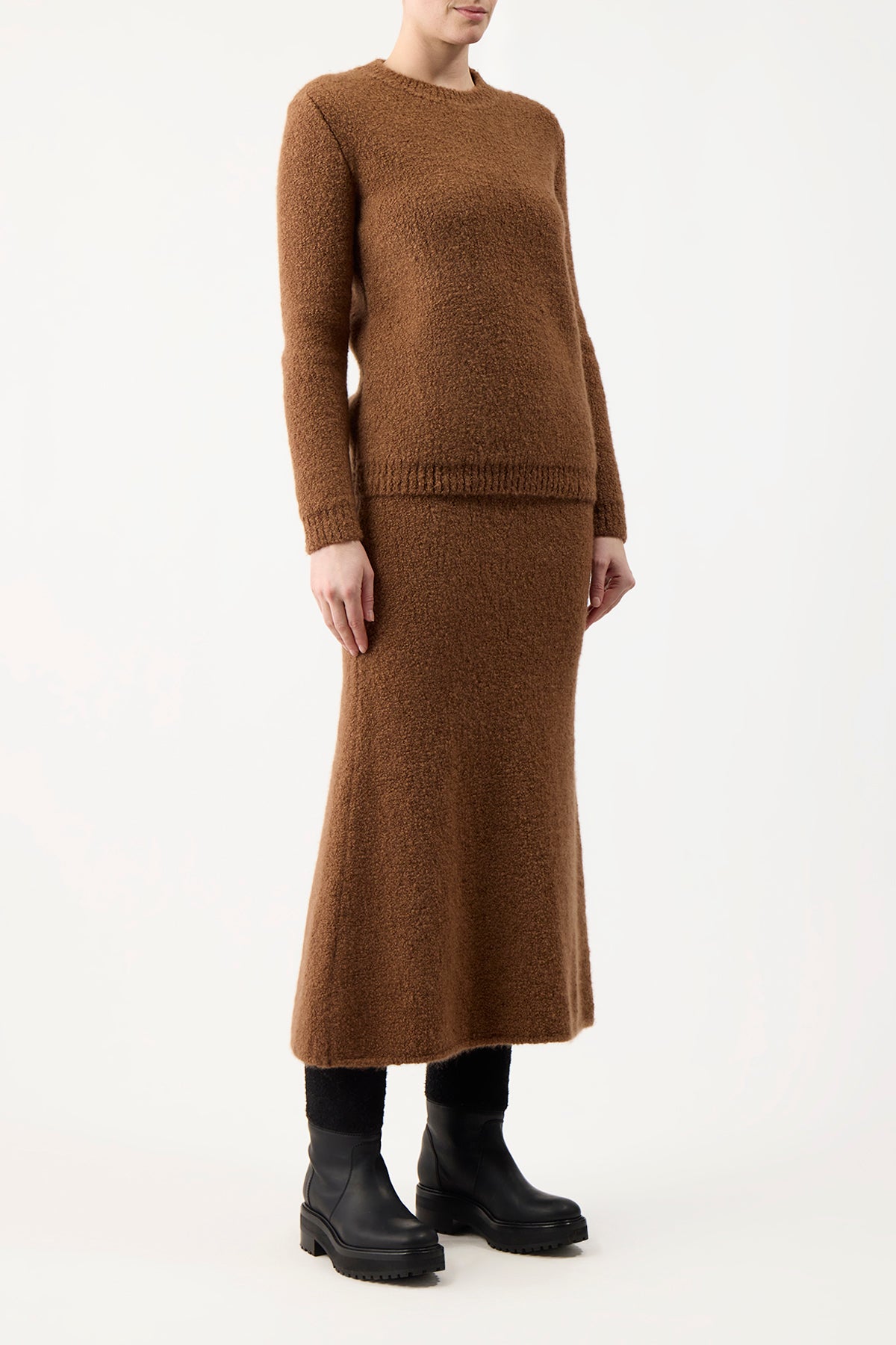 Philippe Knit Sweater in Cognac Cashmere Boucle