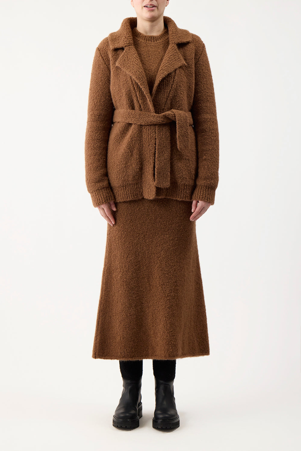 Coles Knit Cardigan in Cognac Cashmere Silk Boucle