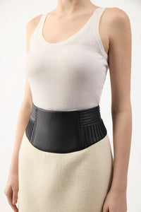 Felix Skirt in Ivory Recycled Cashmere Felt with Leather Waistband