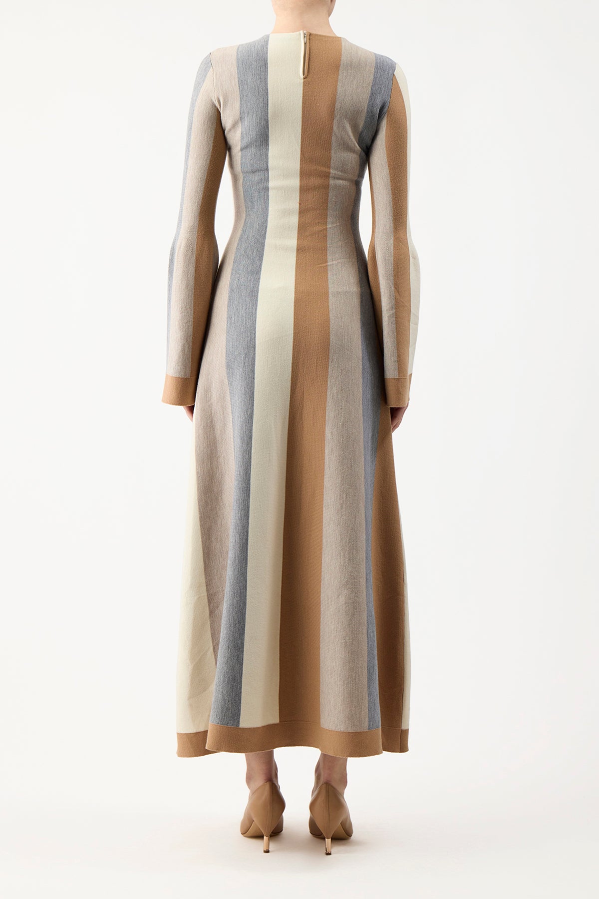 Quinlan Dress in Ivory Multi Striped Cashmere Wool