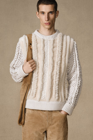 Ivory Talus Knit Pullover with Camel Bag - On Model | Gabriela Hearst