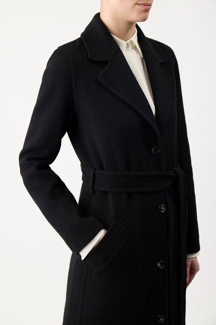 William Coat in Black Double-Face Recycled Cashmere