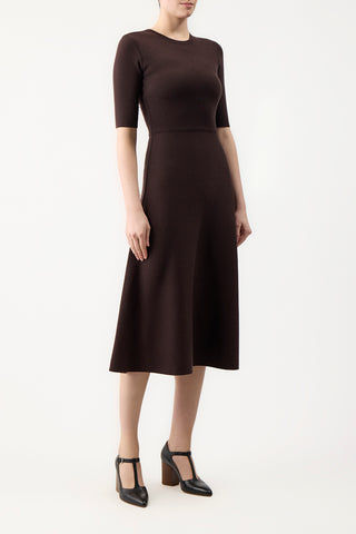 Chocolate Wool Cashmere Seymore Knit Midi Dress - On Model Side View | Gabriela Hearst