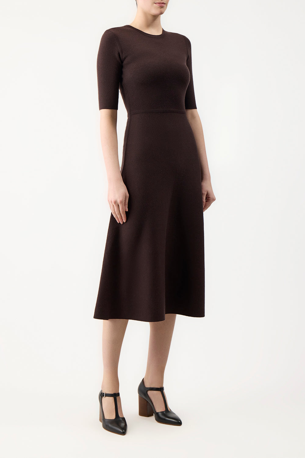 Seymore Knit Midi Dress in Chocolate Merino Wool Cashmere
