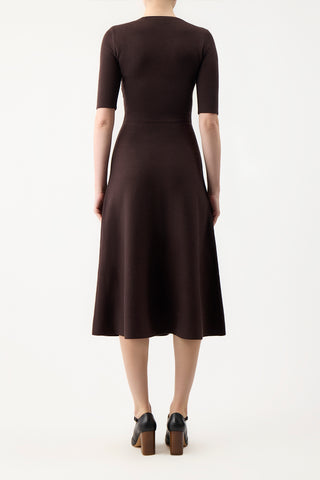 Chocolate Wool Cashmere Seymore Knit Midi Dress - On Model Back View | Gabriela Hearst