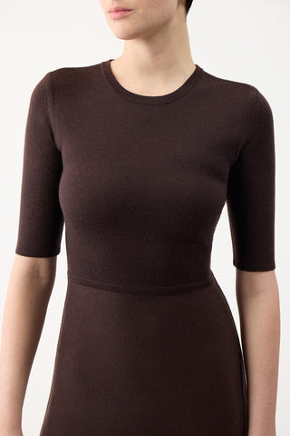 Chocolate Merino Wool Cashmere Knit Dress Crew Neckline Close-Up Detail | Gabriela Hearst