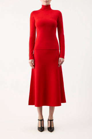 Freddie Knit Skirt in Red Topaz Merino Wool Cashmere