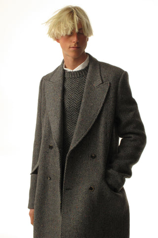 Mcaffrey Coat in Charcoal Multi Cashmere Wool Herringbone