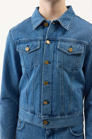 Blue Denim Barry Trucker Jacket - Front Detail with Hardware | Gabriela Hearst