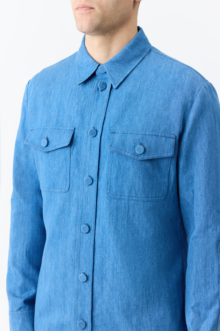 Everly Overshirt in Light Blue Recycled Cotton Linen Denim