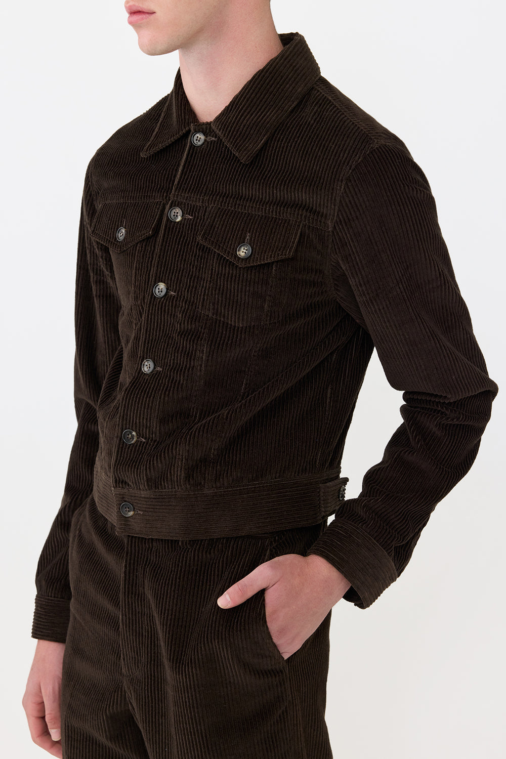 チョコレート色のカシミアコーデュロイのバリー・トラッカー