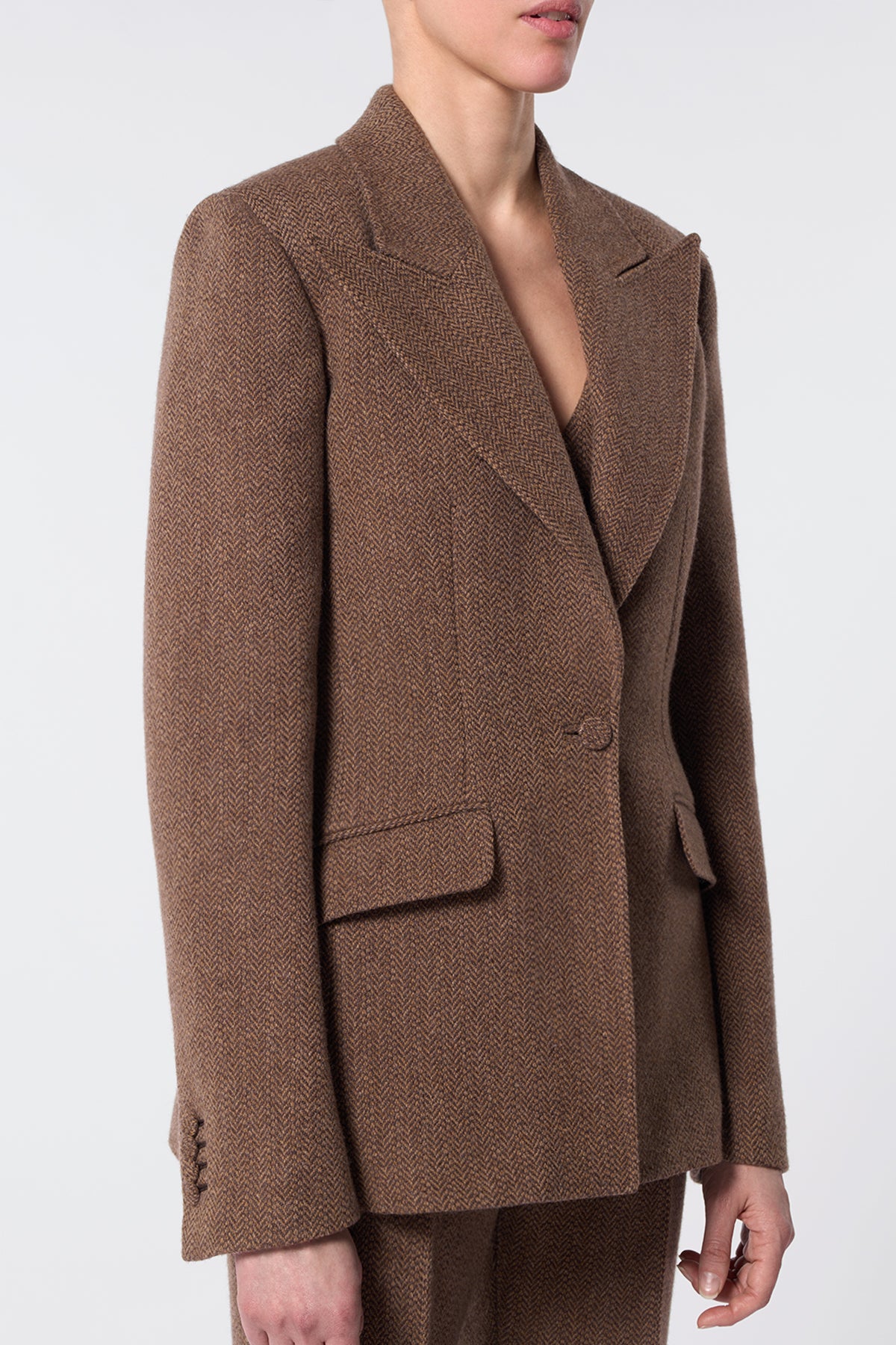 Leiva Blazer in Chocolate Multi Cashmere Virgin Wool Herringbone