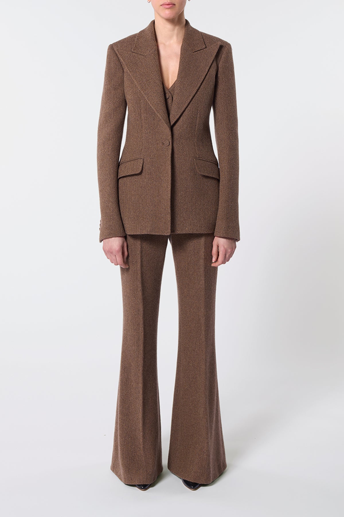 Leiva Blazer in Chocolate Multi Cashmere Virgin Wool Herringbone