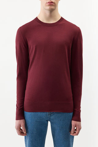 Bordeaux Merino Wool Palco Crewneck Sweater - Front View On Model | Gabriela Hearst