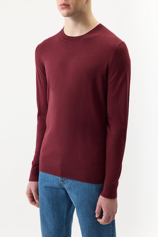 Bordeaux Merino Wool Palco Crewneck Sweater - Side Angle On Model | Gabriela Hearst