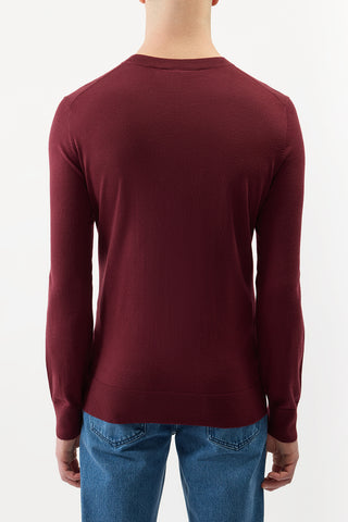 Bordeaux Merino Wool Palco Crewneck Sweater - Back View On Model | Gabriela Hearst