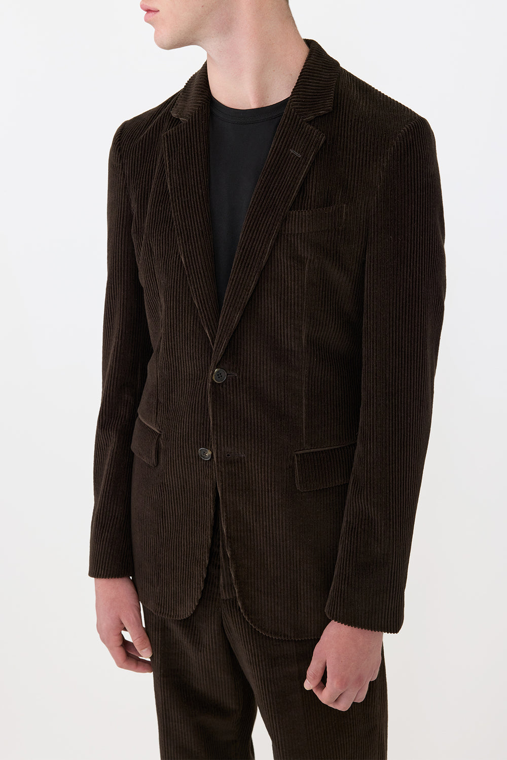 チョコレート色のカシミアコーデュロイのアーヴィングジャケット