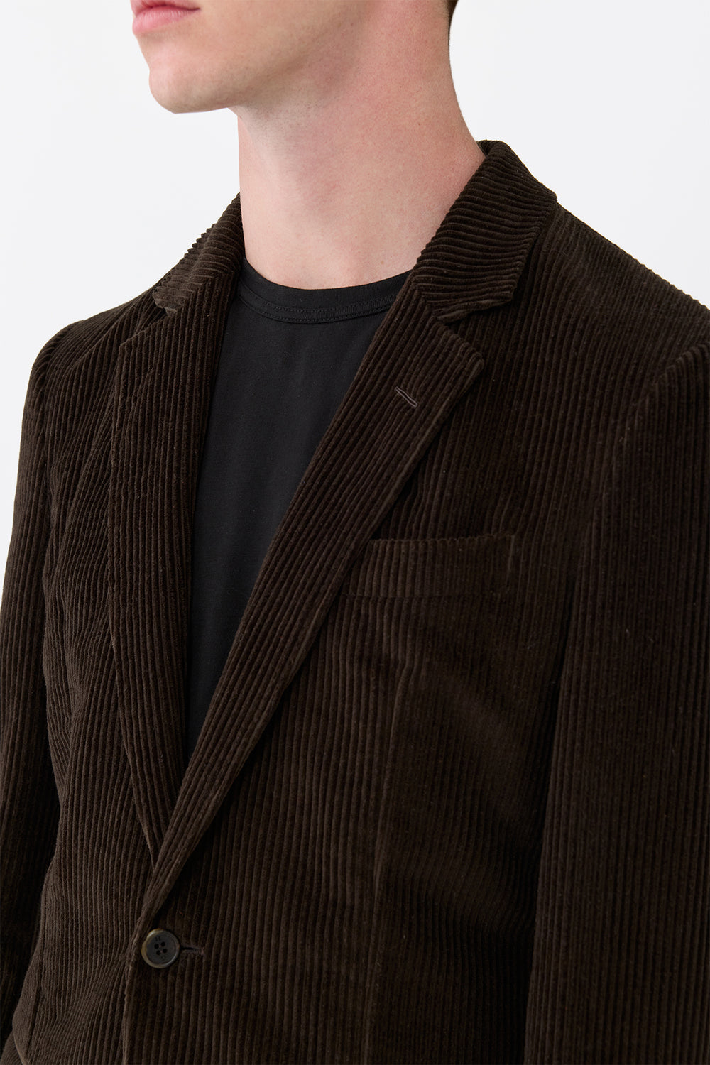 チョコレート色のカシミアコーデュロイのアーヴィングジャケット