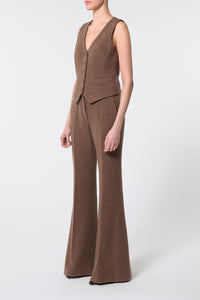 Rhein Pant in Chocolate Multi Virgin Wool Cashmere Herringbone