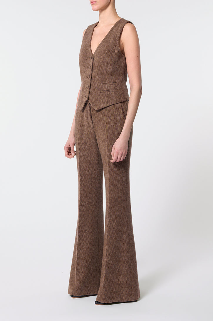 Rhein Pant in Chocolate Multi Cashmere Virgin Wool Herringbone