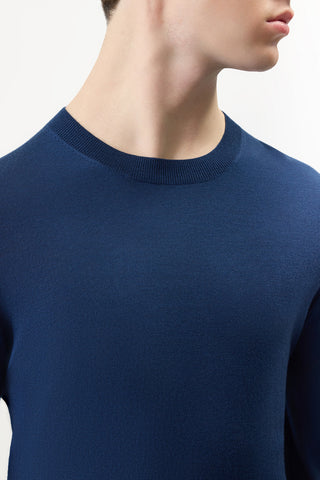 Electric Navy Merino Wool Palco Knit Sweater - Neckline Detail | Gabriela Hearst