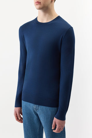 Electric Navy Merino Wool Palco Knit Sweater - On Model Side View | Gabriela Hearst