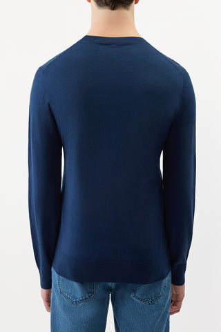 Electric Navy Merino Wool Palco Knit Sweater - On Model Back View | Gabriela Hearst