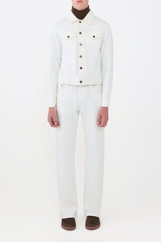 White Recycled Cotton Barry Trucker Jacket Styled Look - Front View | Gabriela Hearst