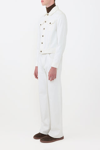 White Recycled Cotton Barry Trucker Jacket Styled Look - Side Profile | Gabriela Hearst