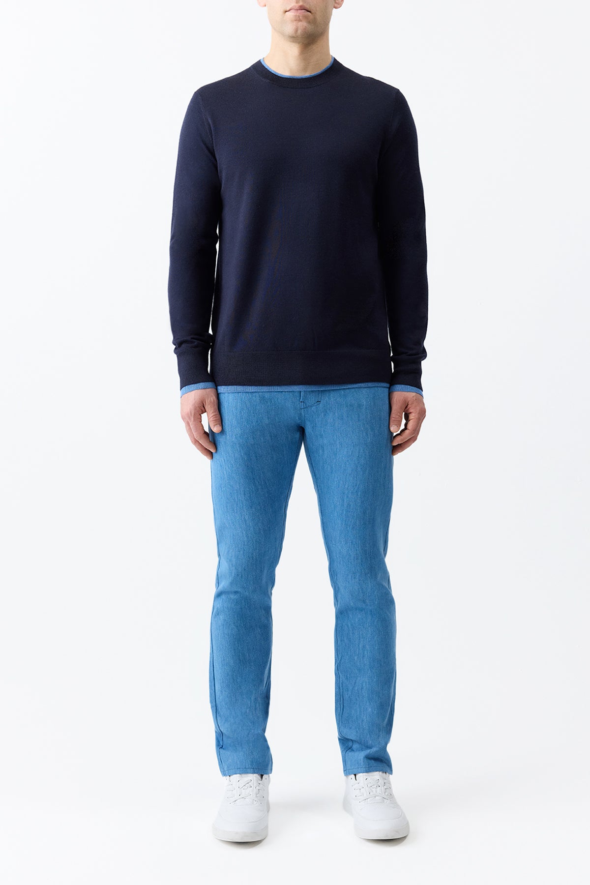 Wells Knit Sweater in Dark Navy & Sky Cashmere Silk