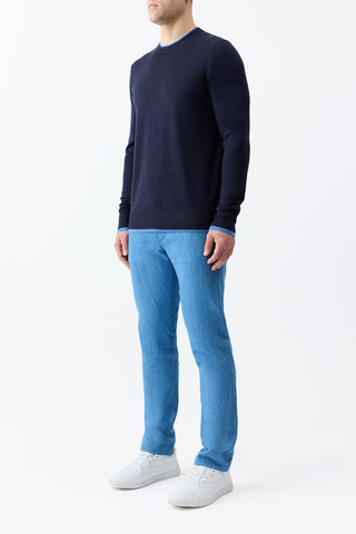 Wells Reversible Knit Sweater in Dark Navy & Sky Cashmere Silk