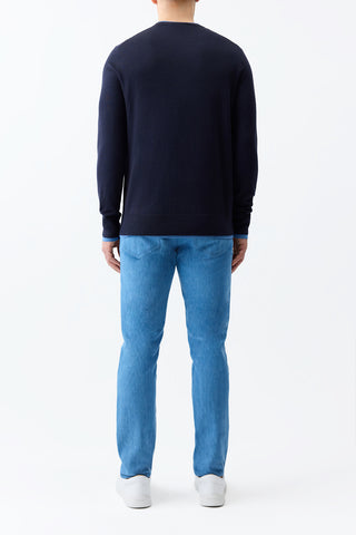 Wells Reversible Knit Sweater in Dark Navy & Sky Cashmere Silk