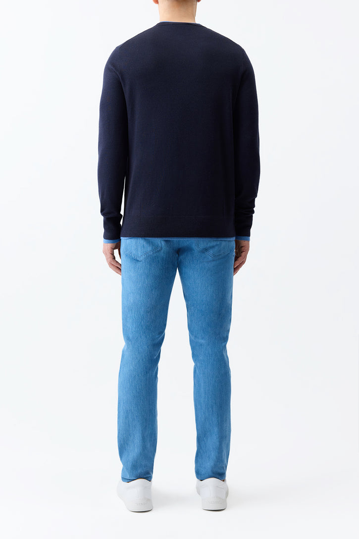 Wells Knit Sweater in Dark Navy & Sky Cashmere Silk