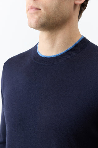 Wells Reversible Knit Sweater in Dark Navy & Sky Cashmere Silk