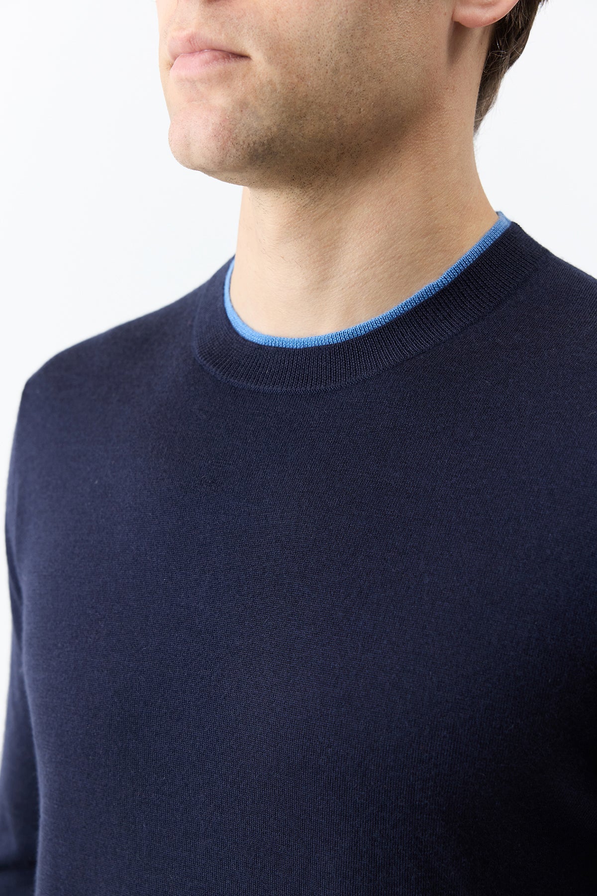 Wells Knit Sweater in Dark Navy & Sky Cashmere Silk