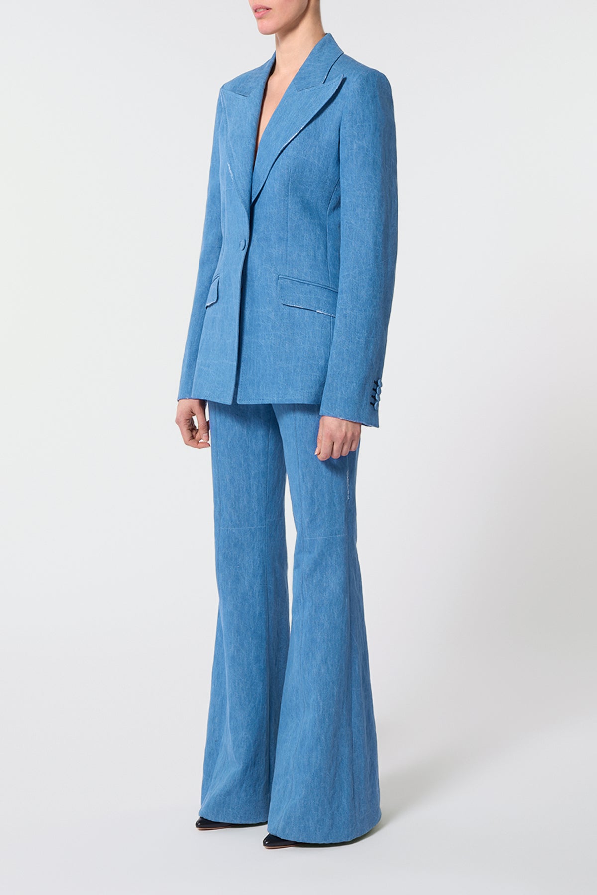 Leiva Blazer in Light Blue Recycled Cotton Linen Denim