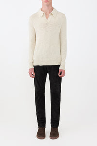 Aled Knit Polo in Ivory Cashmere