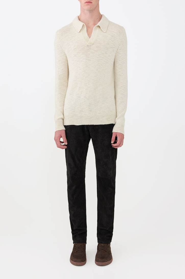 Aled Knit Polo in Ivory Cashmere