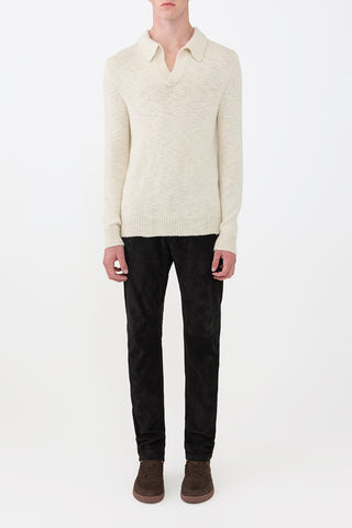Aled Knit Polo in Ivory Cashmere