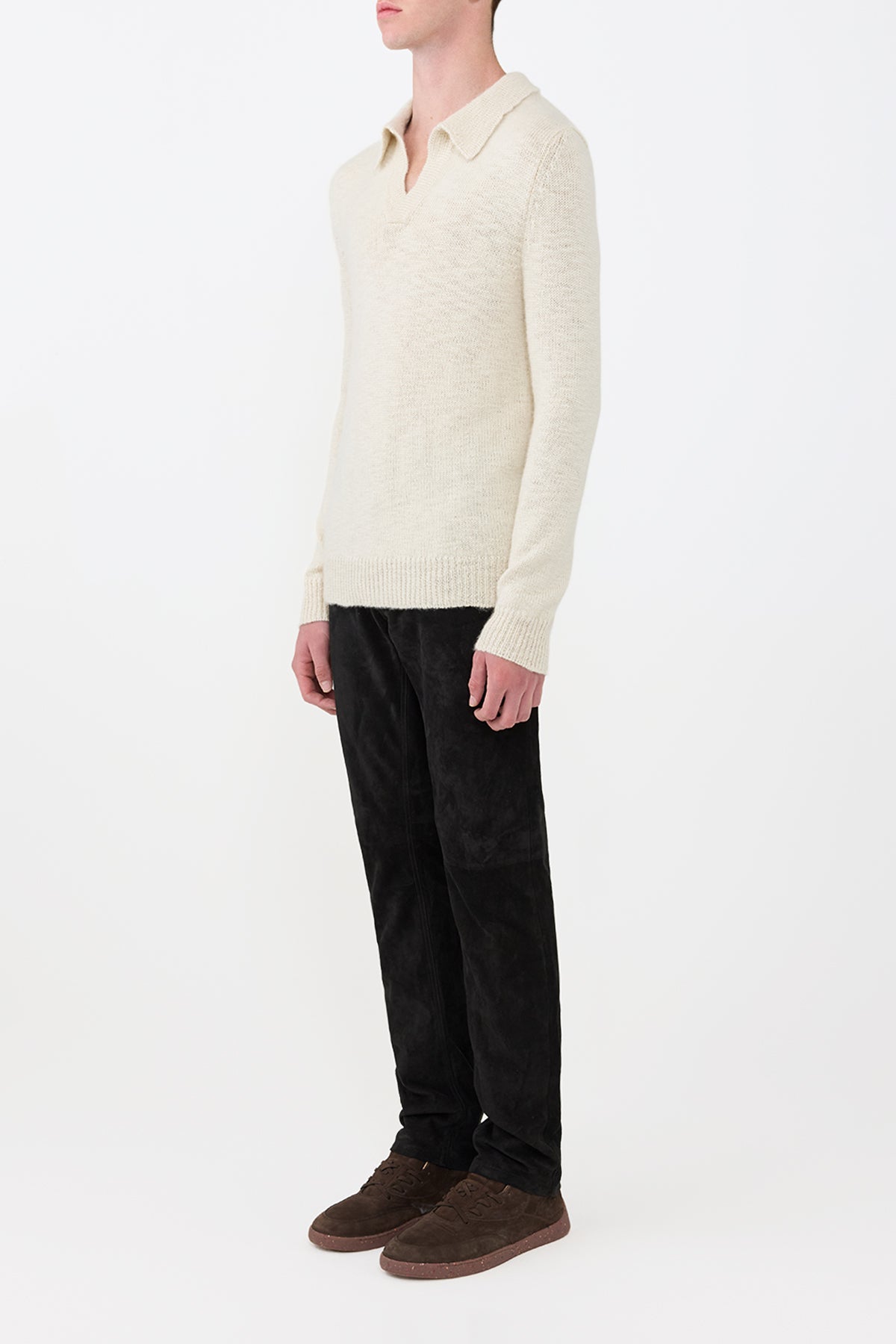 Aled Knit Polo in Ivory Cashmere