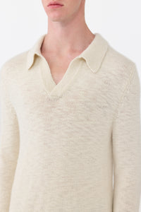 Aled Knit Polo in Ivory Cashmere