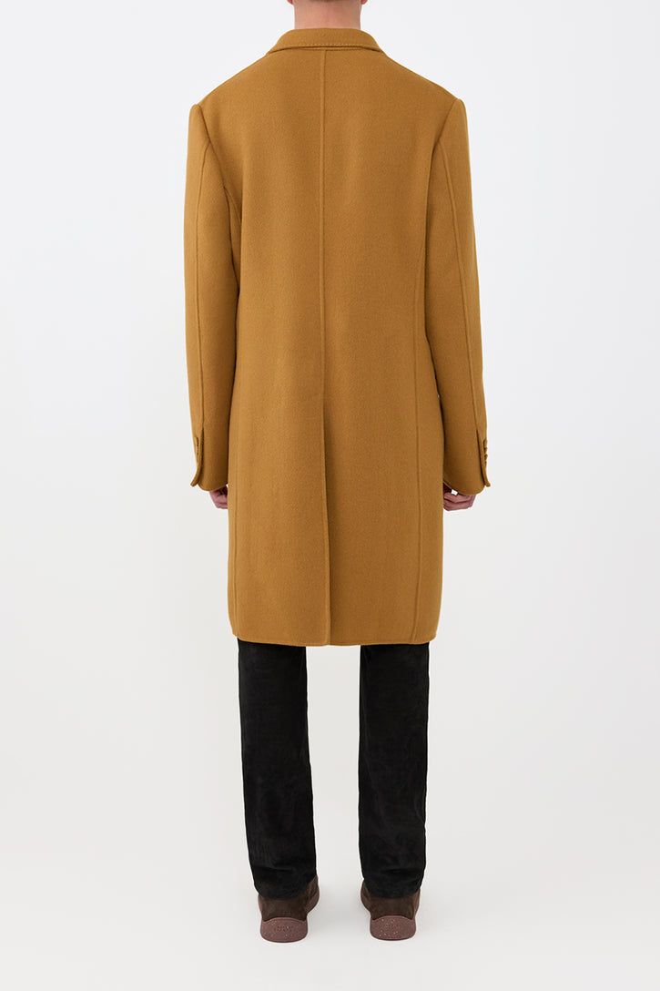 Peter Coat in Yellow Ochre Double-Face Recycled Cashmere