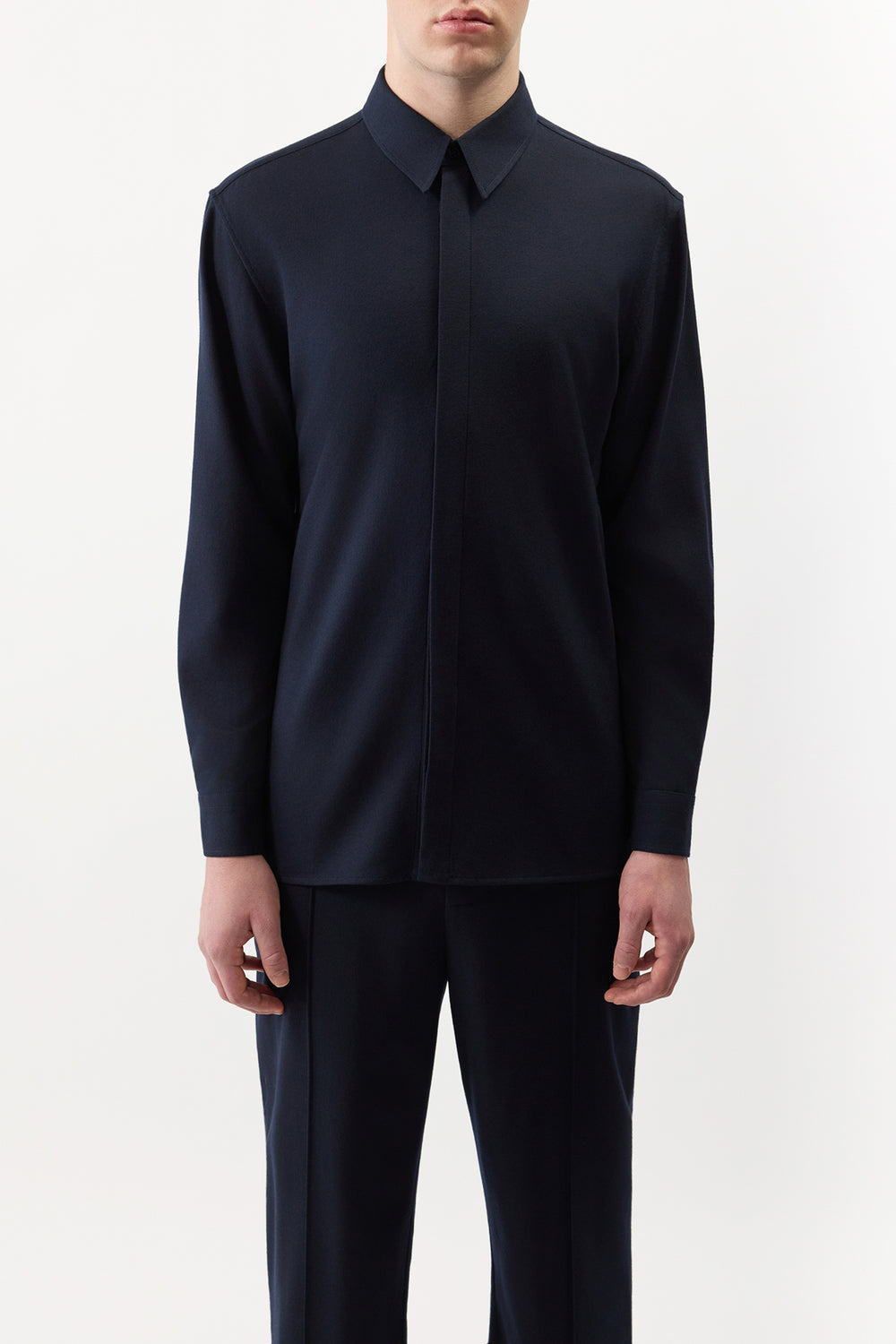 Nicolas Shirt in Dark Navy Virgin Wool